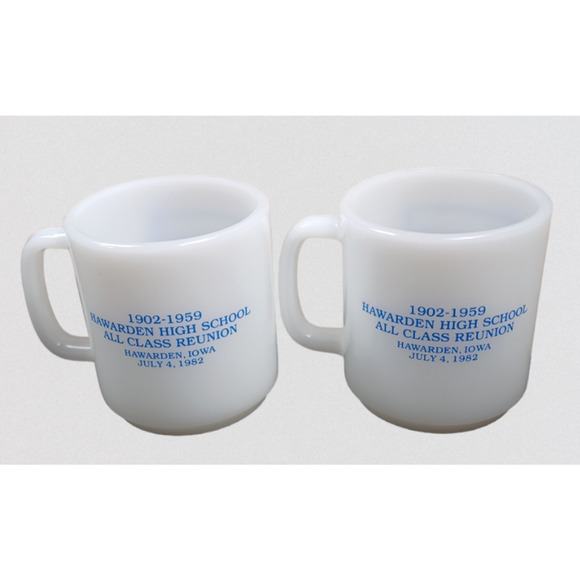 Hawarden IA Set of Vtg Milk Glass Coffee Cups 1982 Glasbake 1902-1959 Reunion - Picture 2 of 7